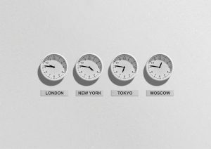 Clocks showing different time zones