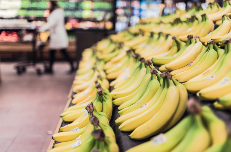 Rows of bananas in a supermarket