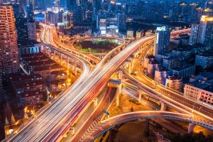 city with time lapsed lights